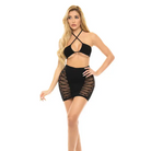 Pink Lipstick Hold On Tight Halter Bra & Skirt Black - Lingerie Set