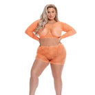 Rene Rofe Two Piece Outfit Orange / One Size Fits Most (Queen) Pink Lipstick 'Leaf It To Me' Long Sleeve Crop Top & Short by Rene Rofe at the Haus of Shag