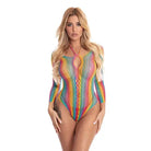 Rene Rofe Dress One Size Fits Most / Multi-Color Pink Lipstick 'More Color' Long Sleeve Rainbow Bodysuit by Rene Rofe at the Haus of Shag