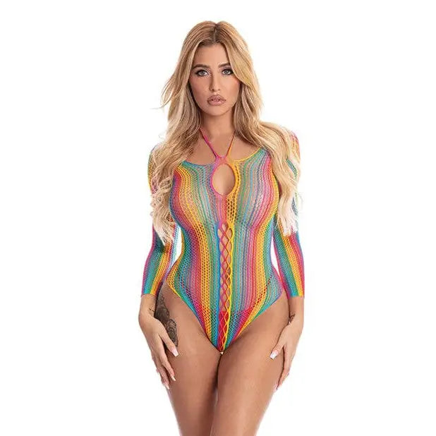 Rene Rofe Dress One Size Fits Most / Multi-Color Pink Lipstick 'More Color' Long Sleeve Rainbow Bodysuit by Rene Rofe at the Haus of Shag