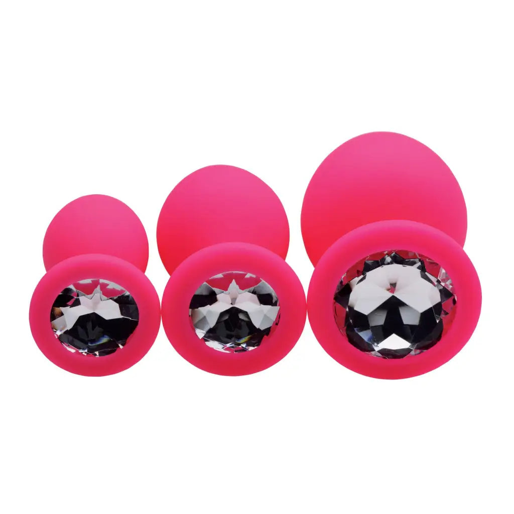 Frisky Plug Pink Pleasure 3 Piece Silicone Anal Plugs With Gems at the Haus of Shag