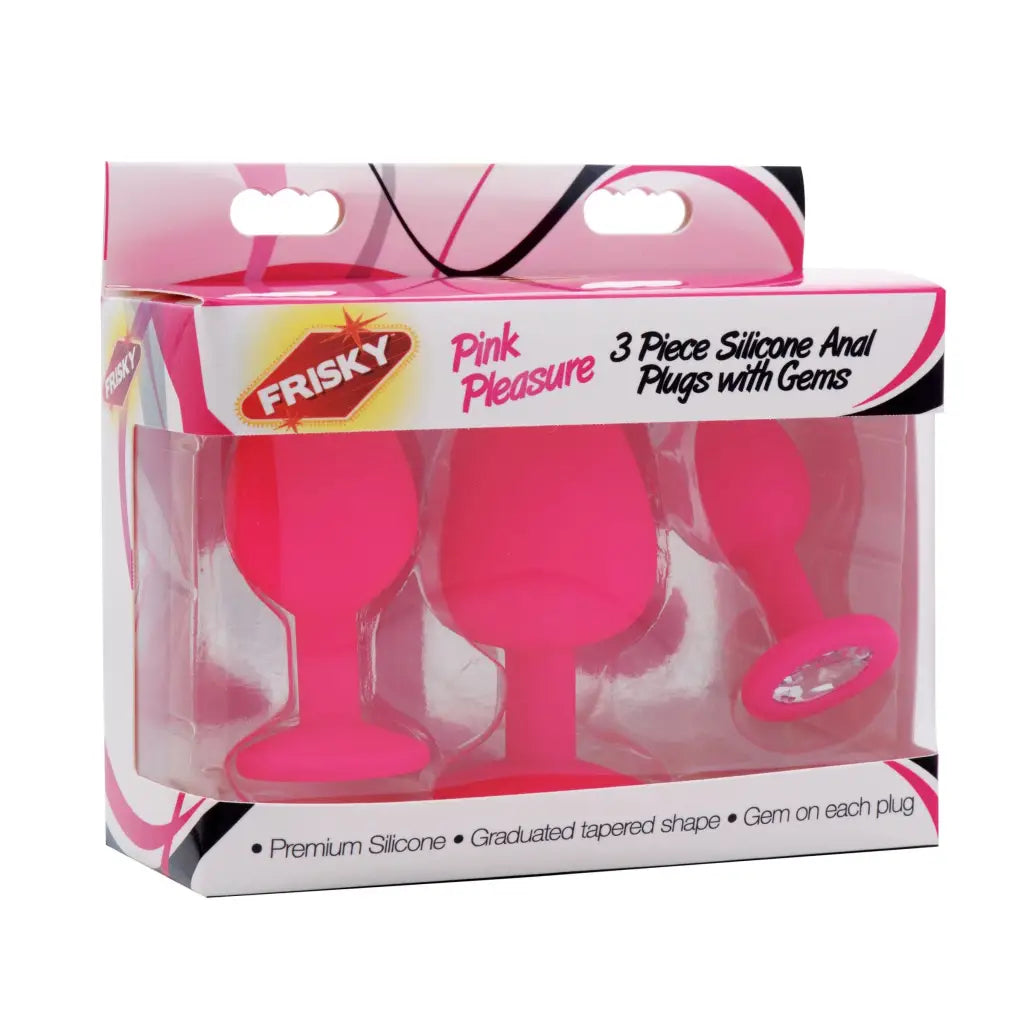 Frisky Plug Pink Pleasure 3 Piece Silicone Anal Plugs With Gems at the Haus of Shag