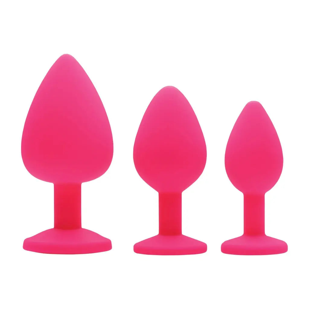 Frisky Plug Pink Pleasure 3 Piece Silicone Anal Plugs With Gems at the Haus of Shag