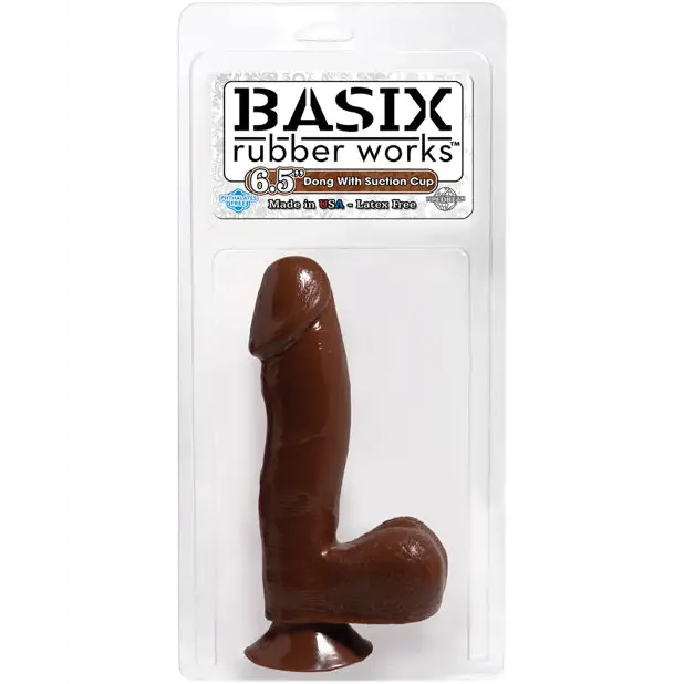 Pipedream Basix Rubber Works 6.5 in. Dong With Balls & Suction Cup Clear - Chocolate / 6.5’’ - Dildos and Dongs