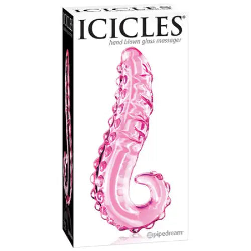 Pipedream Icicles No. 24 Curved Textured 6 in. Glass Dildo With Handle Pink - Plain Dildo