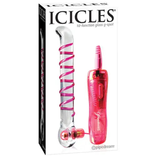 Pipedream Icicles No. 4 Remote-Controlled Vibrating Ribbed 7 in. Glass G-Spot Dildo Pink/Clear - Plain Dildo