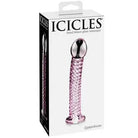 Pipedream Icicles No. 53 Curved Textured 7 in. Glass Dildo Pink - Plain Dildo