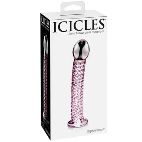 Pipedream Icicles No. 53 Curved Textured 7 in. Glass Dildo Pink - Plain Dildo