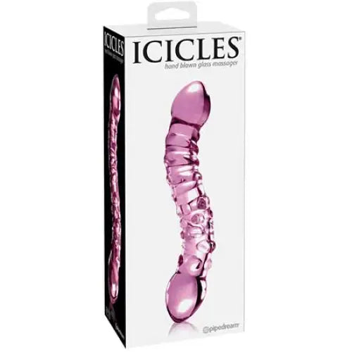 Pipedream Icicles No. 55 Curved Textured 7.75 in. Dual-Ended Glass Dildo Pink - Double Ended Dildo