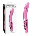 Pipedream Icicles No. 57 Curved Textured 9 in. Dual-Ended Glass Dildo Pink - Double Ended Dildo