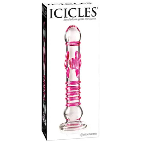 Pipedream Icicles No. 6 Textured 8.5 in. Glass Dildo Pink/Clear - Plain Dildo