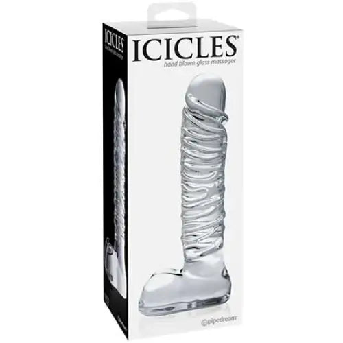 Pipedream Icicles No. 63 Ribbed Realistic 8.5 in. Glass Dildo Clear - Plain Dildo