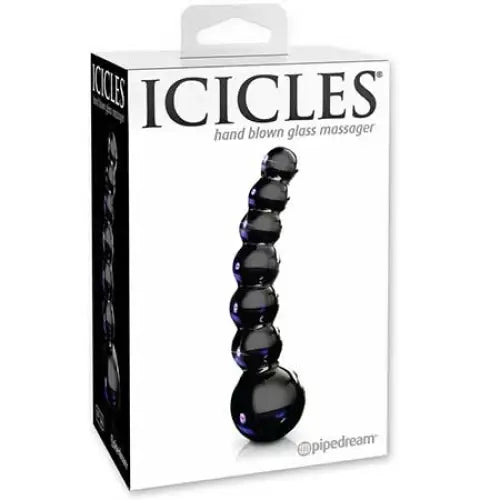 Pipedream Icicles No. 66 Curved Beaded 4.75 in. Glass Dildo - Black - Plain Dildo