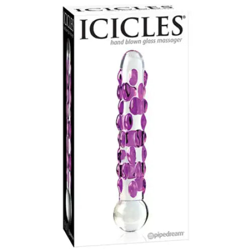 Pipedream Icicles No. 7 Textured 7 in. Glass Dildo Pink/Clear - Plain Dildo