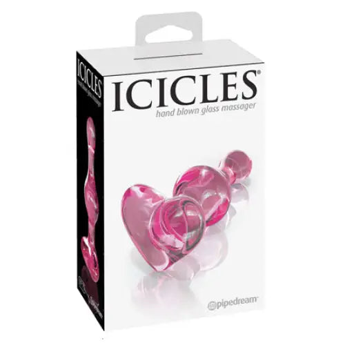 Pipedream Icicles No. 75 Beaded Glass Massager With Heart-Shaped Base - Pink - Anal Beads