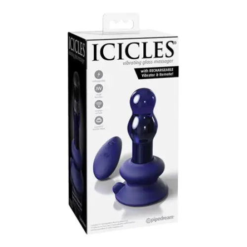 Pipedream Icicles No. 83 Rechargeable Remote-Controlled Vibrating Glass Massager With Suction Cup Blue - Powered Butt