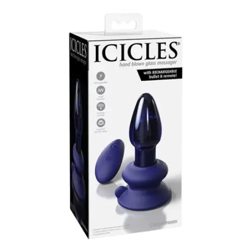 Pipedream Icicles No. 85 Rechargeable Remote-Controlled Vibrating Anal Plug With Suction Cup Blue - Powered Butt Plug