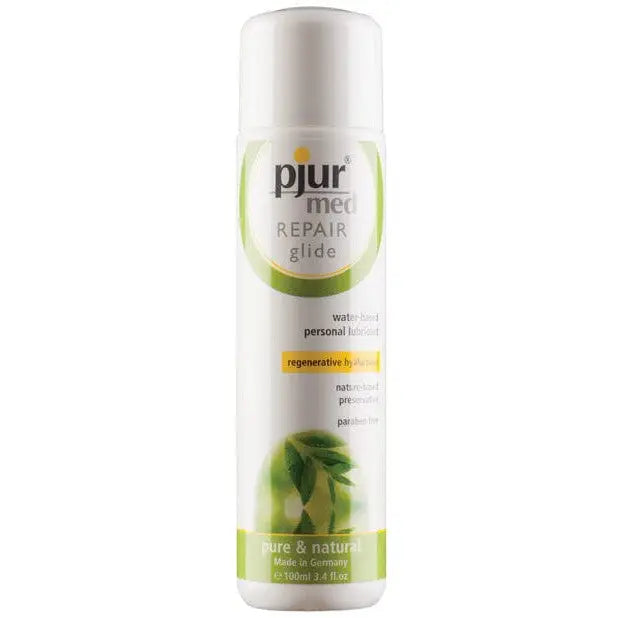 Bottle of pjur med REPAIR glide water-based lubricant spray on display