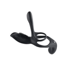 Playboy The 3 Way Rechargeable Remote Controlled Vibrating Silicone Cockring with Stimulator Black - Cock Ring