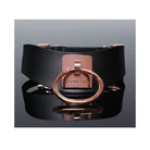 Black leather bracelet with rose gold ring from Pleasure Collection Adjustable Collar by Coquette