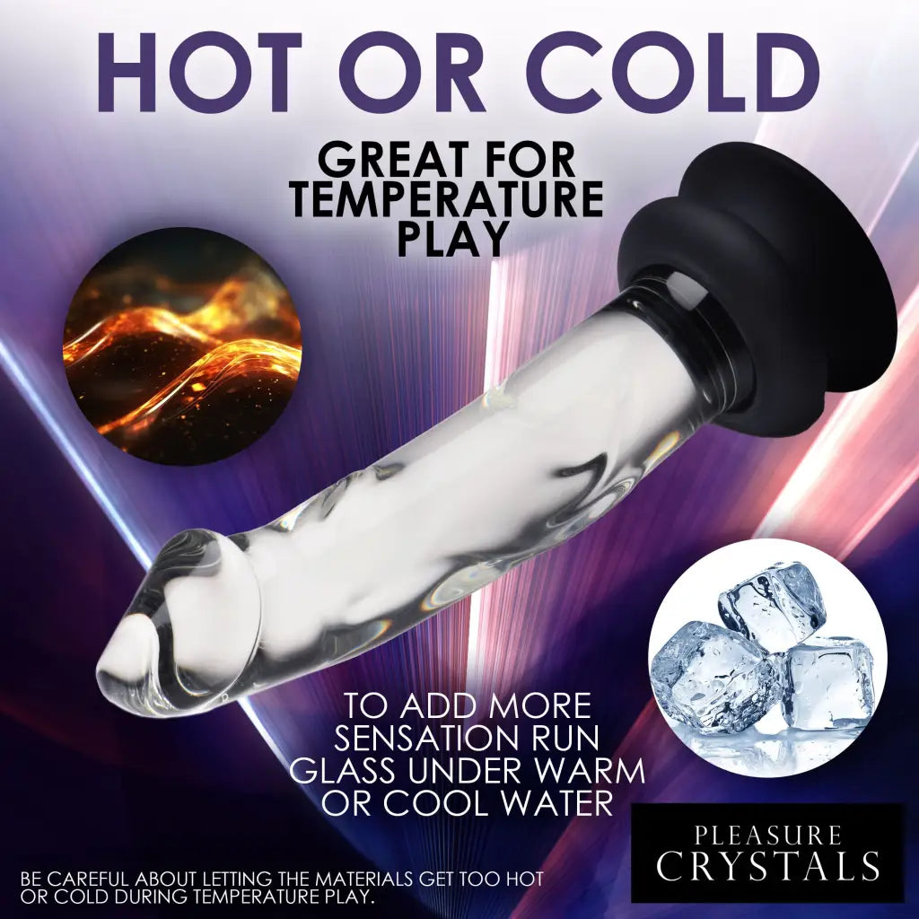 Pleasure Crystals 7.6 in. Glass Dildo with Silicone Base - 7.6’’ - Realistic Dildo