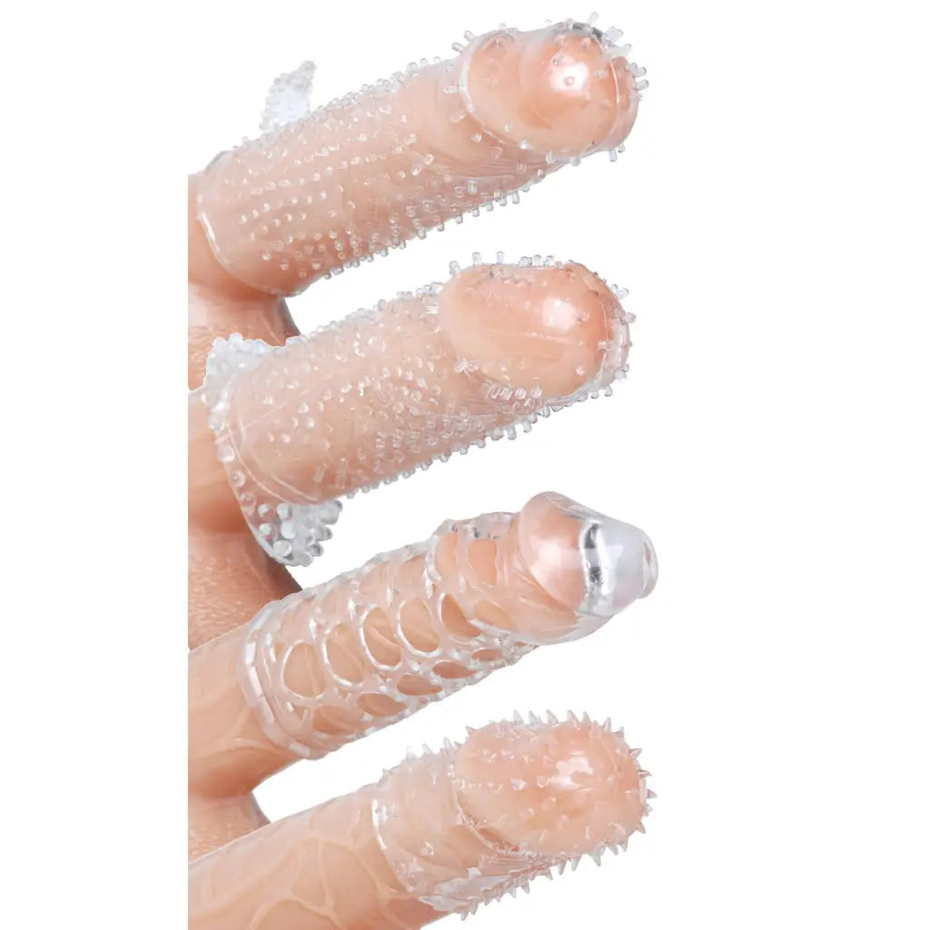 Textured silicone finger covers in Pleasured Penis Enhancement Sleeve 4 Pack