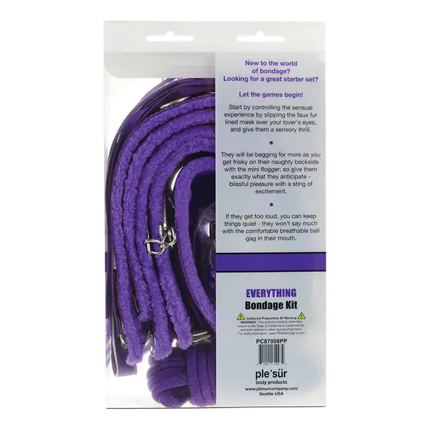 Purple dog leash with a white tag from Ple’sur 12-Piece Fur Lined Everything Bondage Kit