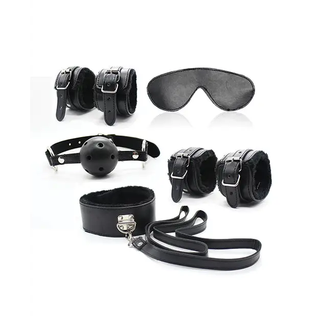 Ple’sur 12-Piece Everything Bondage Kit Black with leather and faux fur lined cuffs