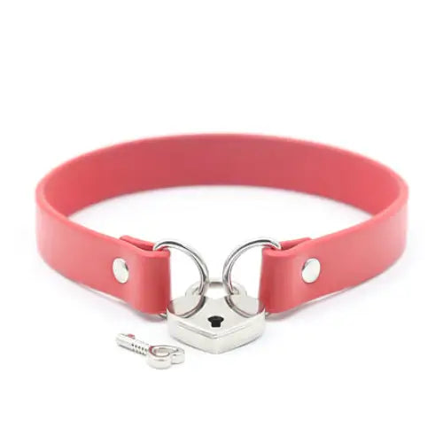 Ple’sur PVC Collar With Heart Lock & Key Red Bag Packaging - Collar