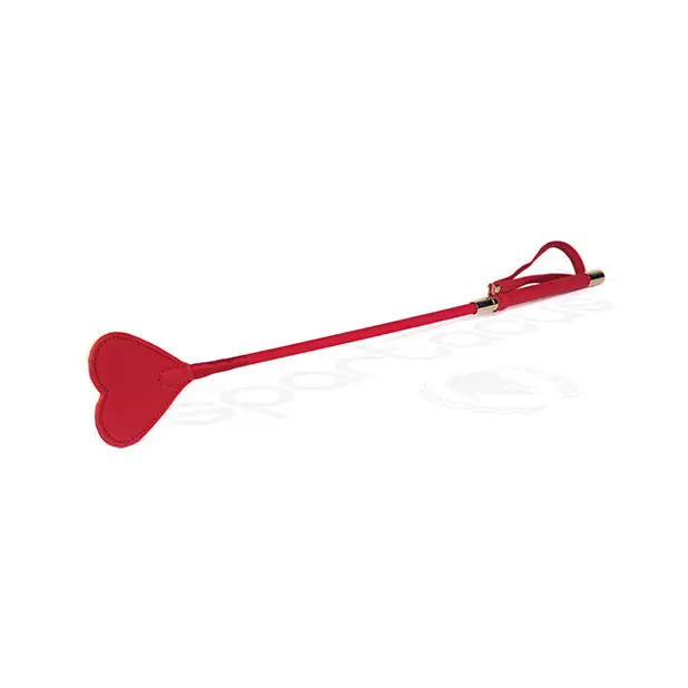 Plush Lined Red Pu Heart Shape Tip Riding Crop - Red - Paddle