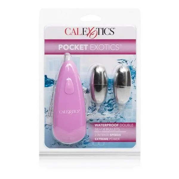 CalExotics Sextoys for Women Pocket Exotics Double Silver Bullet Water Prooof at the Haus of Shag