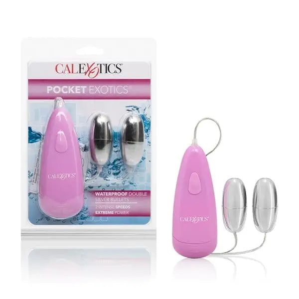 CalExotics Sextoys for Women Pocket Exotics Double Silver Bullet Water Prooof at the Haus of Shag