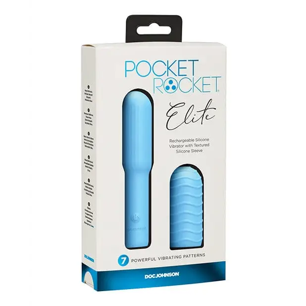 Doc Johnson Stimulators Sky Blue Pocket Rocket Elite Rechargeable W/removable Sleeve at the Haus of Shag