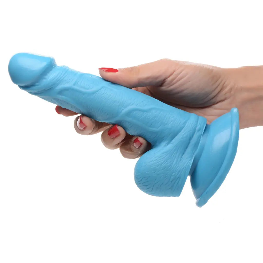 Pop Peckers 6.5’ Blue Phallic Silicone Dildo with Balls and Suction Cup Base