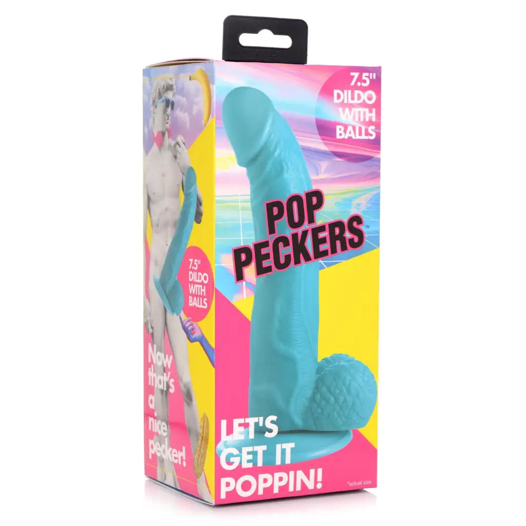 Pop Peckers Realistic Dildo Blue Pop Peckers 7.5" Dildo with Balls at the Haus of Shag