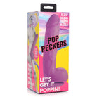 Pop Peckers 8.25’ silicone dildo with balls and suction cup base in vibrant packaging