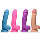 Brightly colored Pop Peckers 8.25’ Dildo with Balls and suction cup base for stability