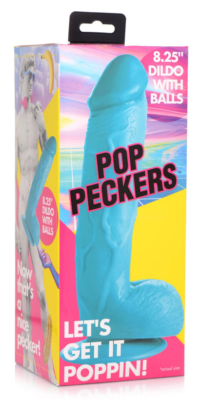 Pop Peckers Realistic Dildo Blue Pop Peckers 8.25" Dildo with Balls at the Haus of Shag