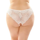 Curvy woman wearing Poppy Crotchless Floral Lace Panty in white