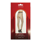 Popsi Lingerie large fence net pantyhose packaging with product image of legs wearing stockings