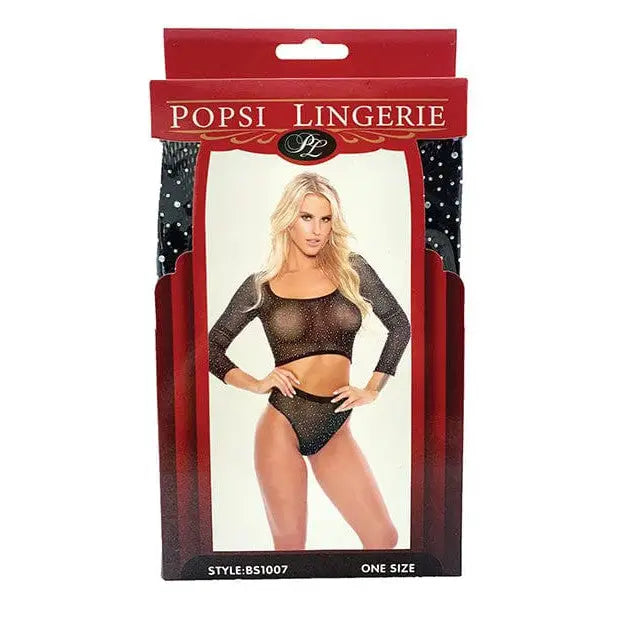 Popsi Lingerie Rhinestone Crop Top with High Waist Panty Set, Sparkly and Stylish