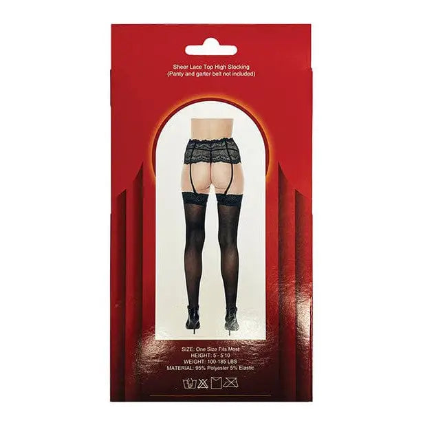 Popsi Lingerie Thigh-High Stockings One Size Fits Most / Black Popsi Lingerie Sheer Lace Top Stocking at the Haus of Shag