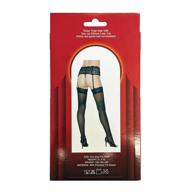 Popsi Lingerie Thigh-High Stockings One Size Fits Most / Black Popsi Lingerie Silicone Lace Top Thigh High at the Haus of Shag