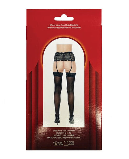 Popsi Lingerie Thigh-High Stockings One Size Fits Most / Black Popsi Lingerie Sheer Lace Top Stocking at the Haus of Shag