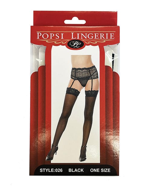Popsi Lingerie Thigh-High Stockings One Size Fits Most / Black Popsi Lingerie Silicone Lace Top Thigh High at the Haus of Shag