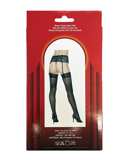 Popsi Lingerie Thigh-High Stockings One Size Fits Most / Black Popsi Lingerie Silicone Lace Top Thigh High at the Haus of Shag