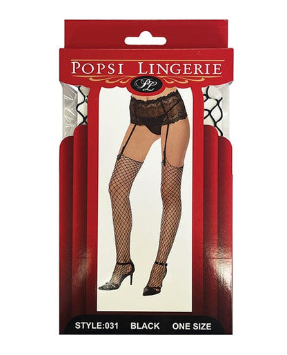 Popsi Lingerie Thigh-High Stockings One Size Fits Most / Black Popsi Lingerie Unfinished Diamond Net Thigh High at the Haus of Shag