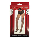 Popsi Lingerie Unfinished Diamond Net Thigh High fishnet stockings with lace top and heels