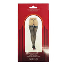 Popsi Lingerie Vinyl Top Fishnet Stocking - Black Stockings on White Background