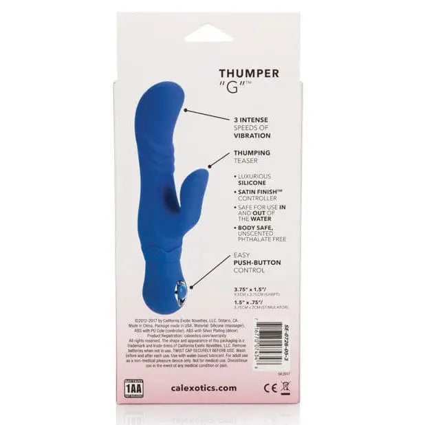 Posh Silicone Thumper G: Blue vibrator with multiple speeds and a curved shape for stimulation